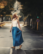 Обои Girl In Long Blue Skirt On Street 176x220