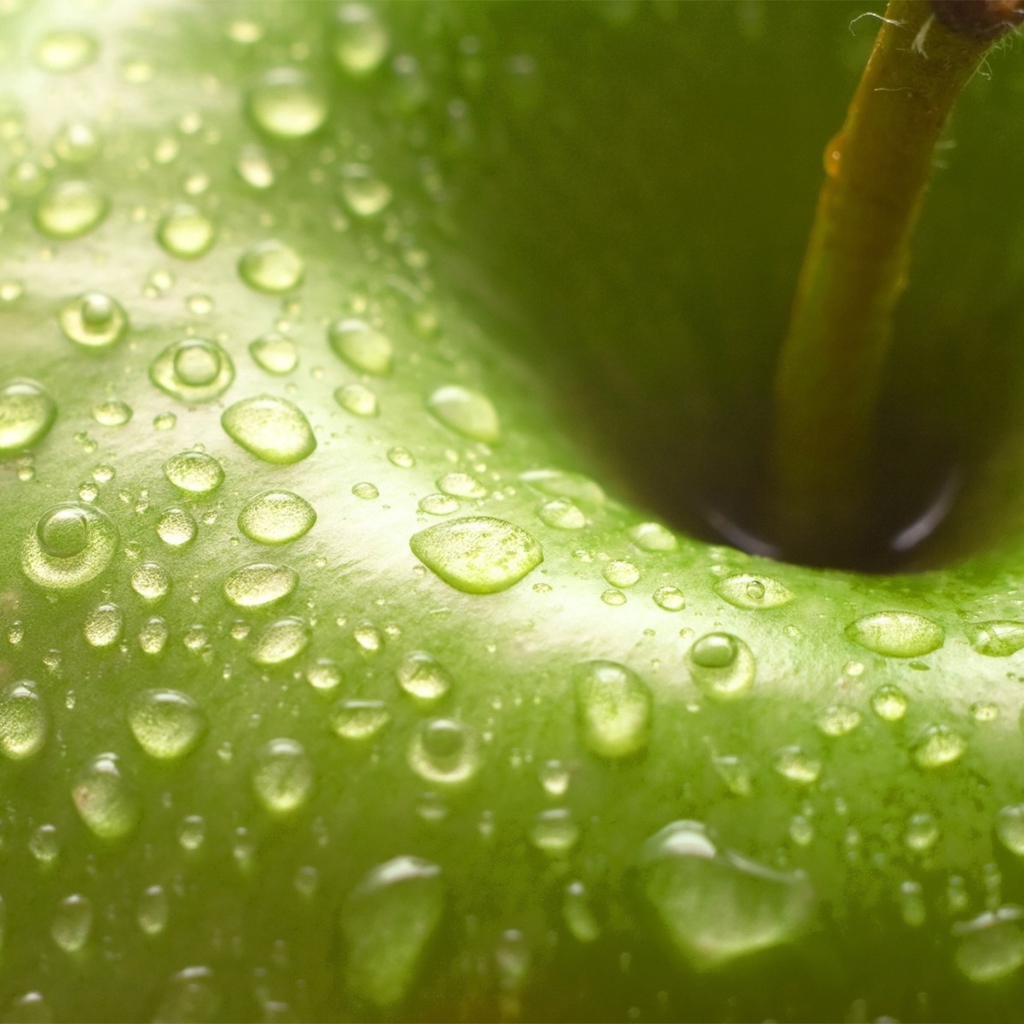 Das Water Drops On Green Apple Wallpaper 1024x1024