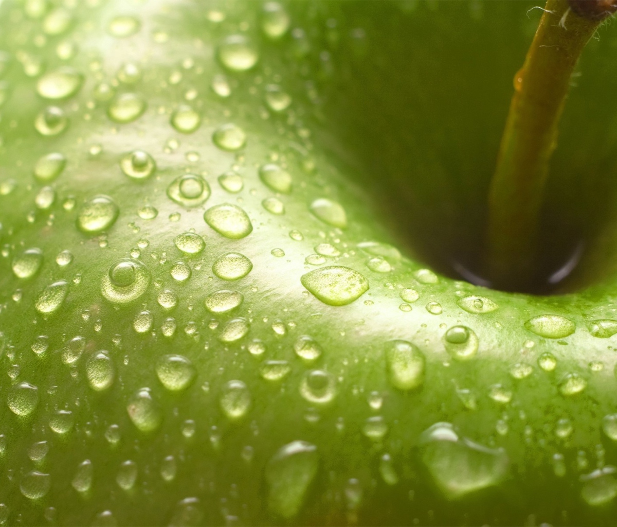 Das Water Drops On Green Apple Wallpaper 1200x1024