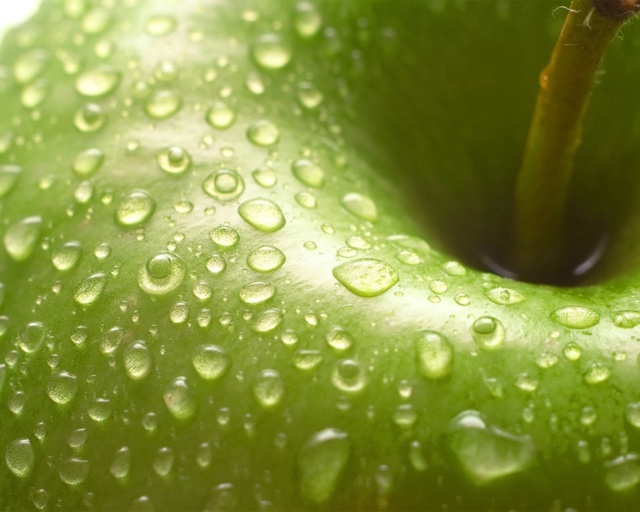 Water Drops On Green Apple wallpaper 1280x1024