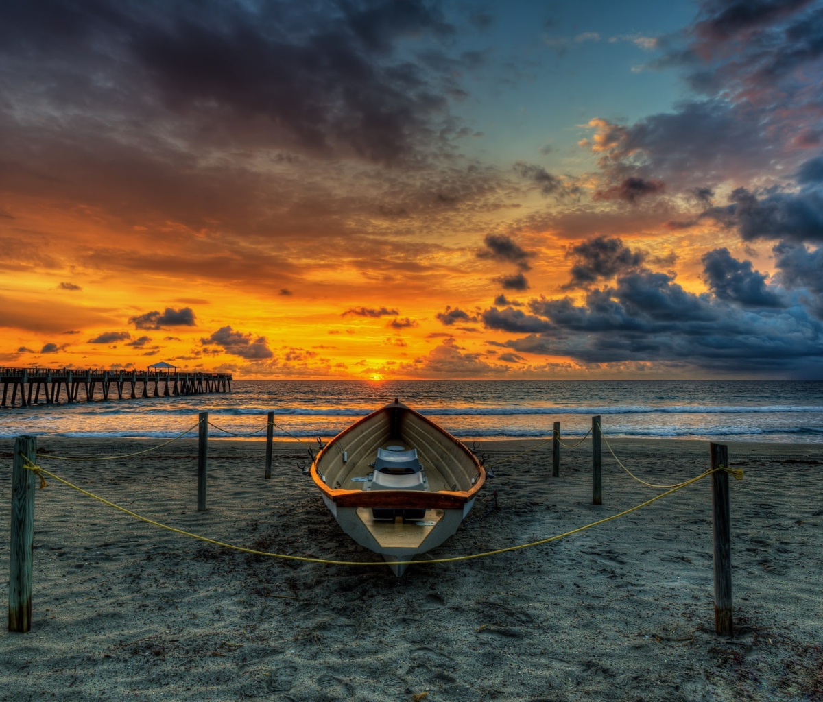 Das Boat On Beach At Sunset Hdr Wallpaper 1200x1024