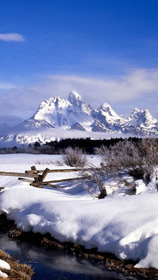 Grand Tetons in Winter, Wyoming wallpaper 640x1136