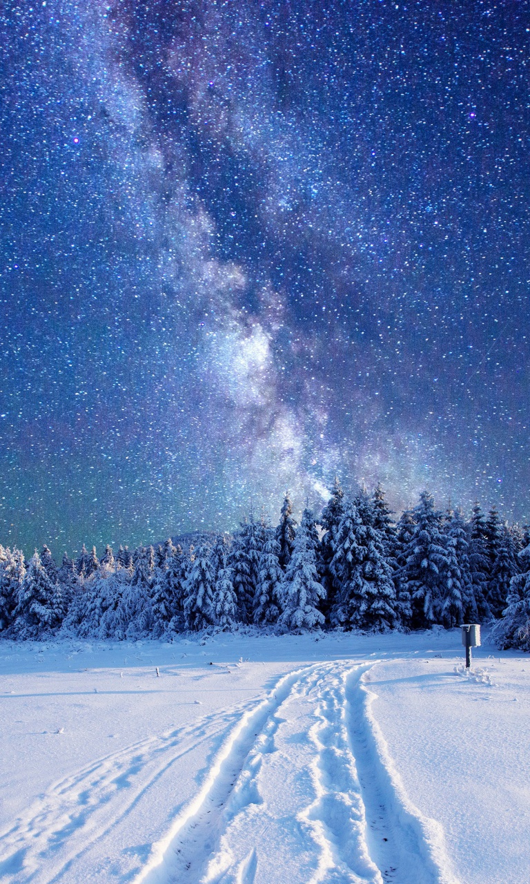 Das Milky Way on Winter Sky Wallpaper 768x1280