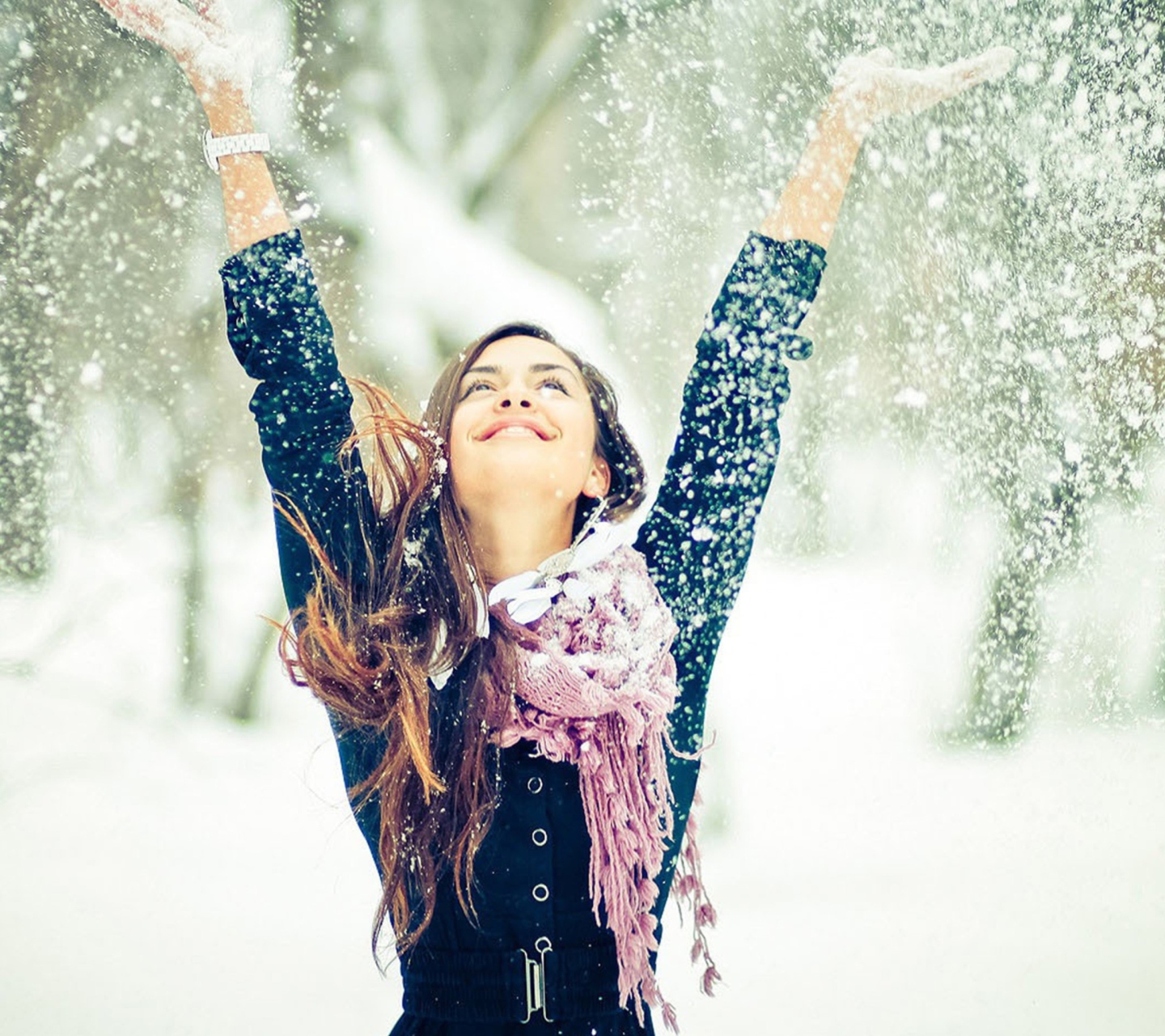 Winter, Snow And Happy Girl wallpaper 1440x1280