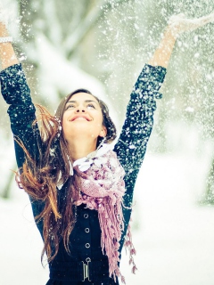 Das Winter, Snow And Happy Girl Wallpaper 240x320