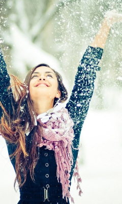 Winter, Snow And Happy Girl wallpaper 240x400
