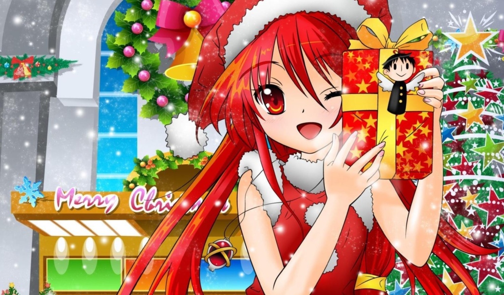 Das Christmas Anime girl Wallpaper 1024x600