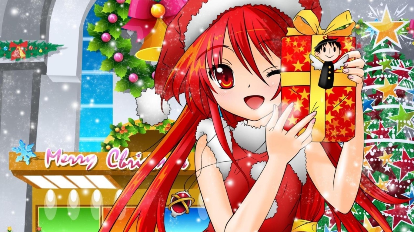 Das Christmas Anime girl Wallpaper 1366x768