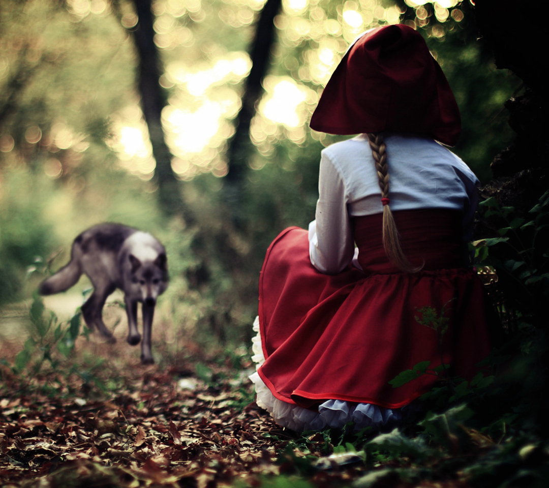 Red Riding Hood In Forest wallpaper 1080x960