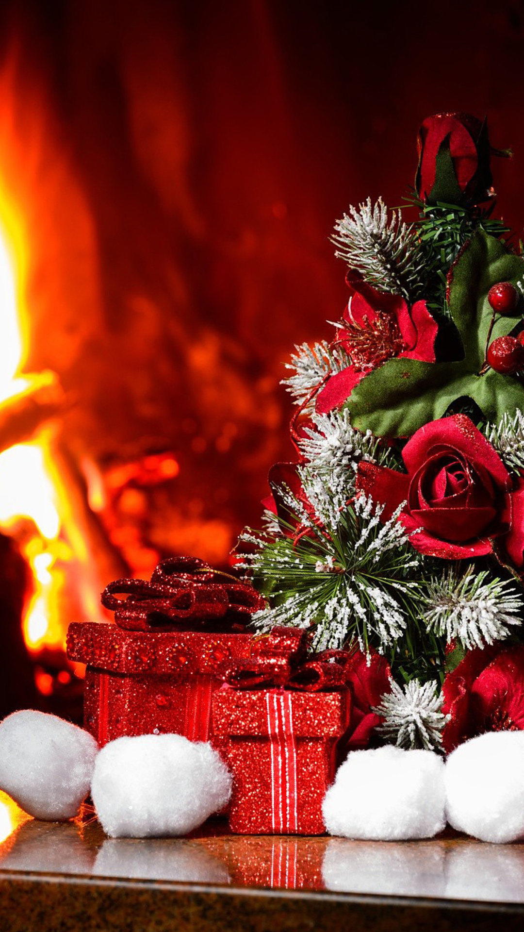 Christmas near Fireplace wallpaper 1080x1920
