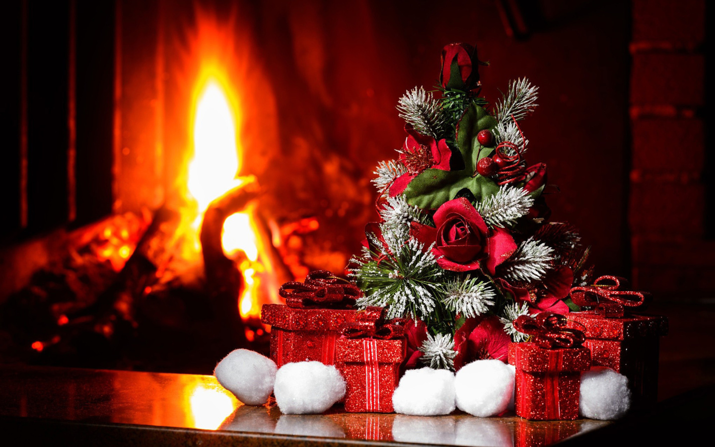 Christmas near Fireplace wallpaper 1440x900