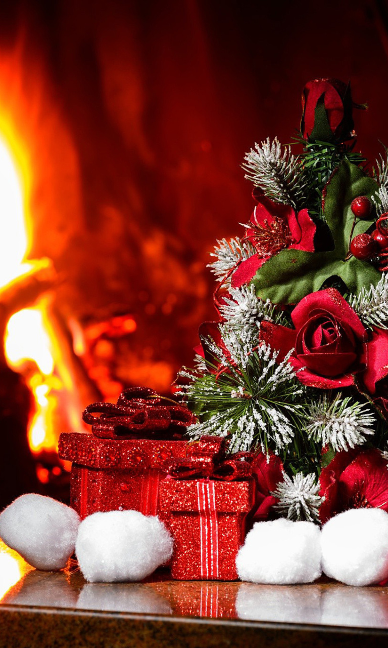 Christmas near Fireplace wallpaper 768x1280