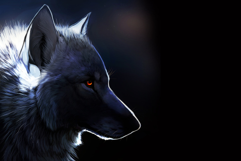 Screenshot №1 pro téma Wolf With Amber Eyes Painting 480x320