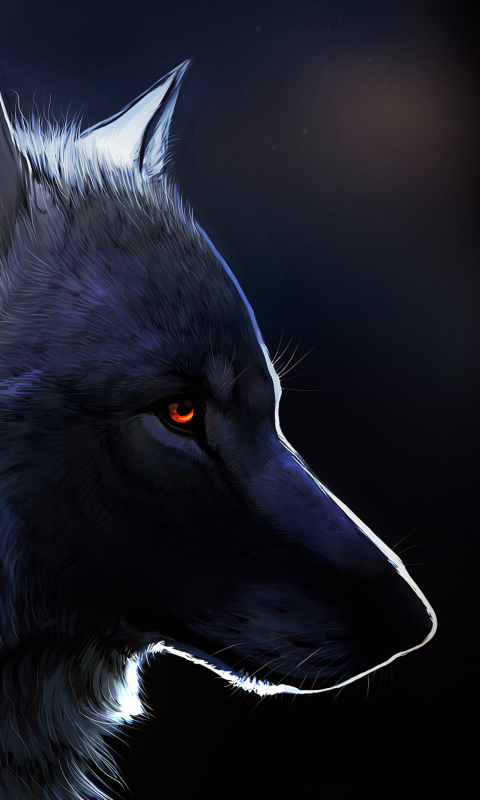 Das Wolf With Amber Eyes Painting Wallpaper 480x800