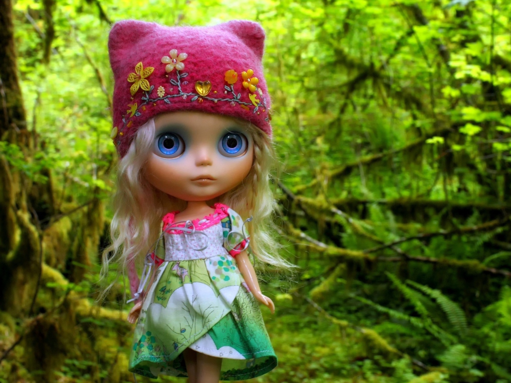 Cute Blonde Doll In Forest wallpaper 1024x768