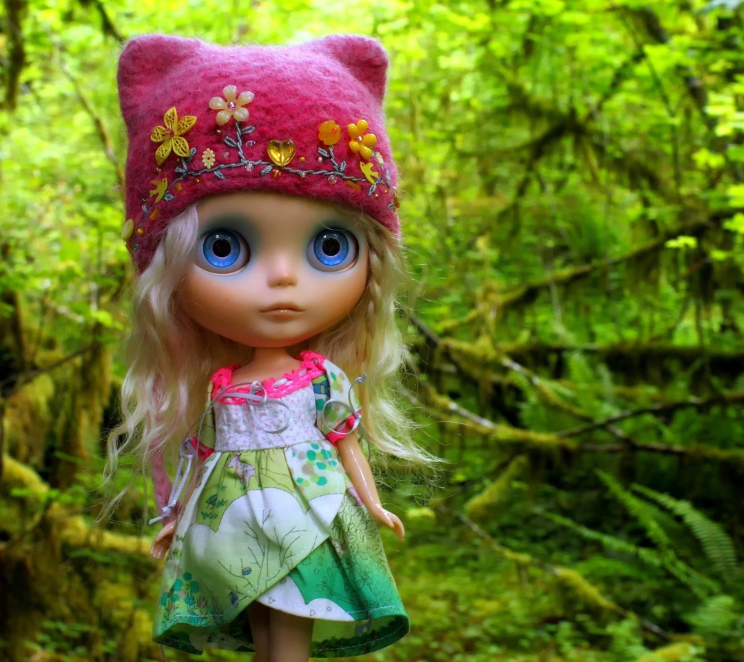 Cute Blonde Doll In Forest wallpaper 1080x960