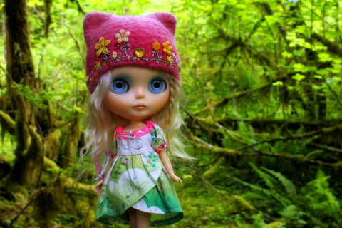 Cute Blonde Doll In Forest wallpaper 480x320