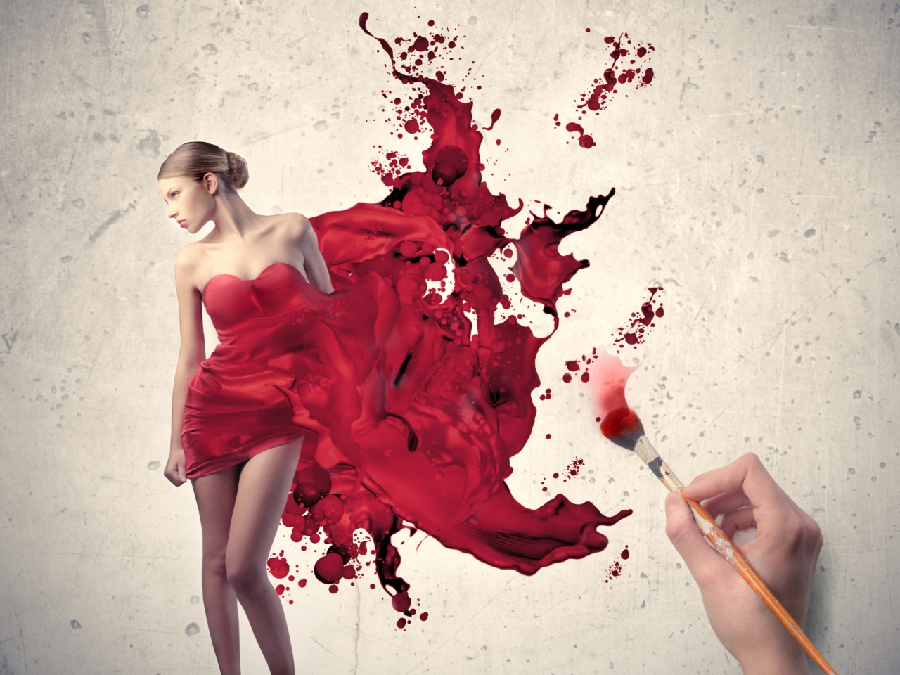 Fondo de pantalla Girl In Painted Red Dress 1280x960