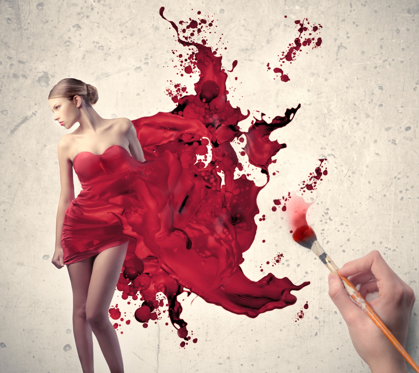 Fondo de pantalla Girl In Painted Red Dress 1440x1280