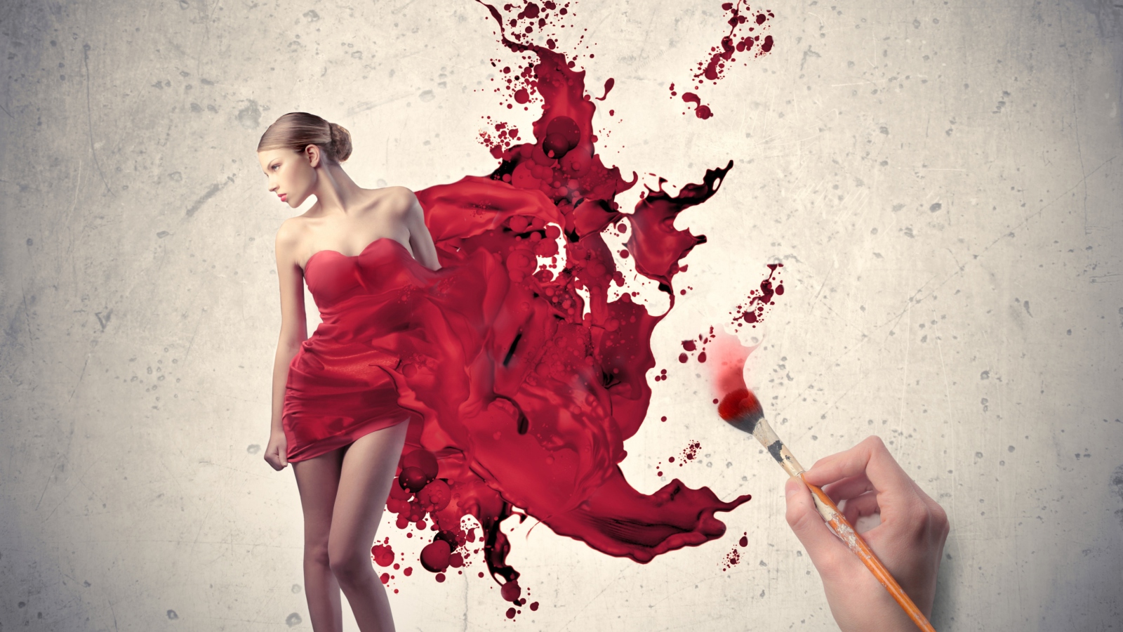 Girl In Painted Red Dress wallpaper 1600x900