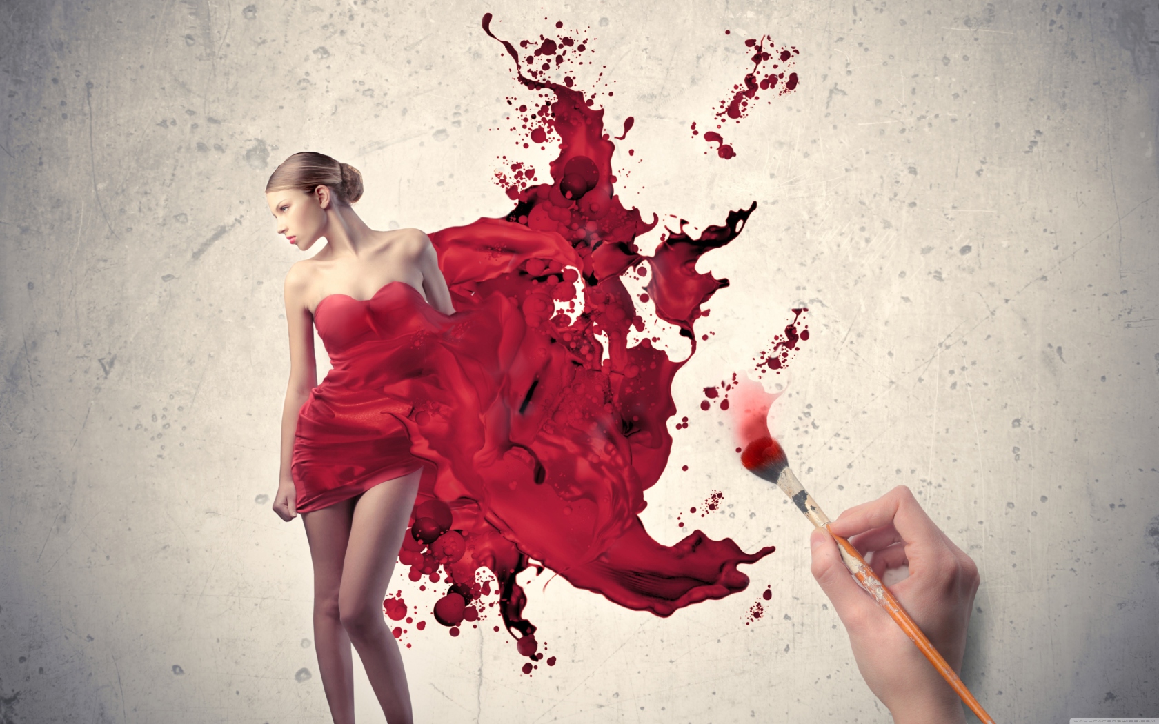 Das Girl In Painted Red Dress Wallpaper 1680x1050