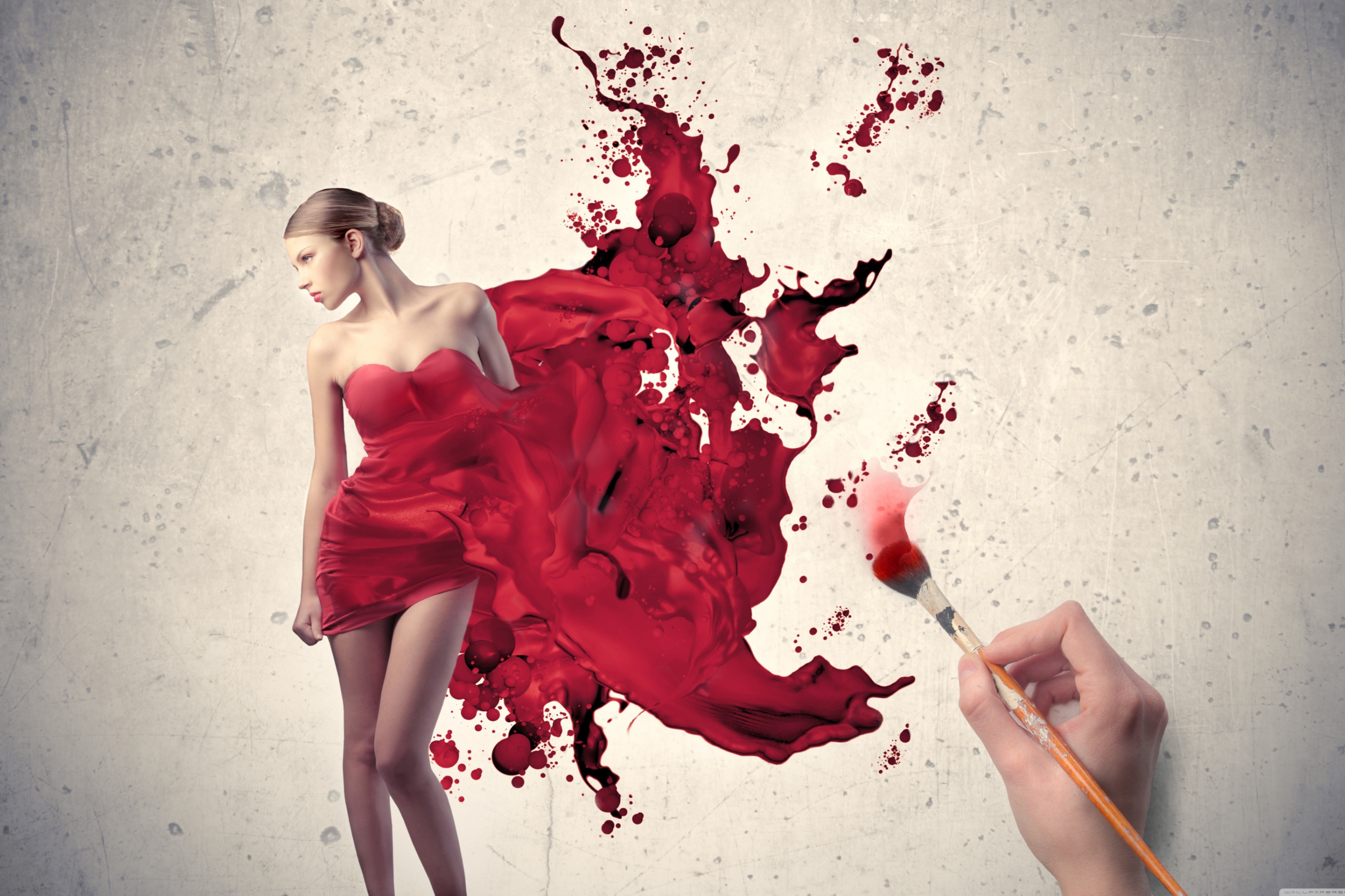 Screenshot №1 pro téma Girl In Painted Red Dress 2880x1920
