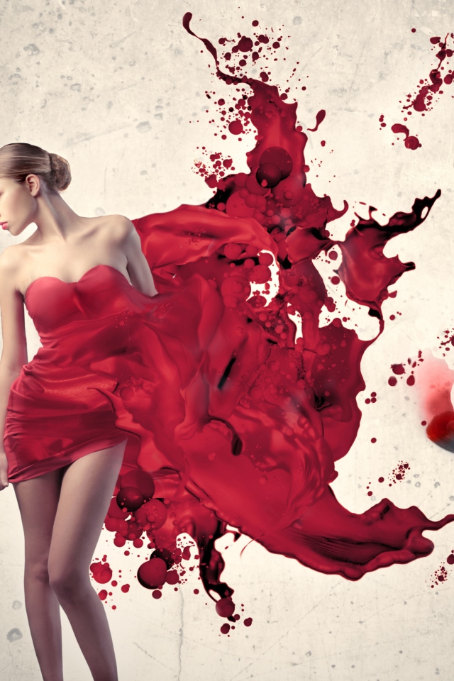 Fondo de pantalla Girl In Painted Red Dress 640x960
