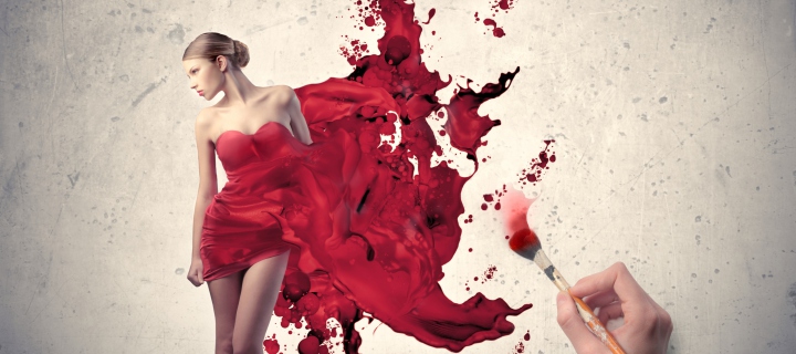 Sfondi Girl In Painted Red Dress 720x320