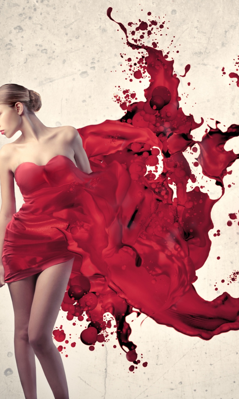 Girl In Painted Red Dress wallpaper 768x1280