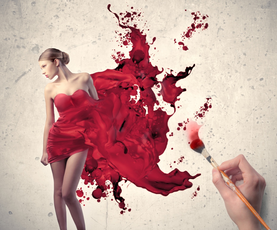 Screenshot №1 pro téma Girl In Painted Red Dress 960x800