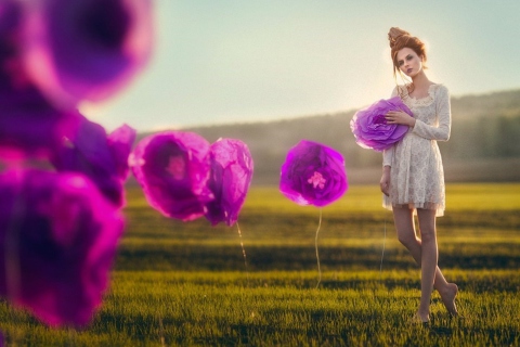Fondo de pantalla Purple Flower Girl 480x320