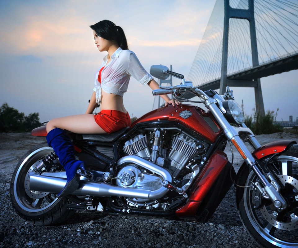 Обои Girl On Harley Davidson 960x800