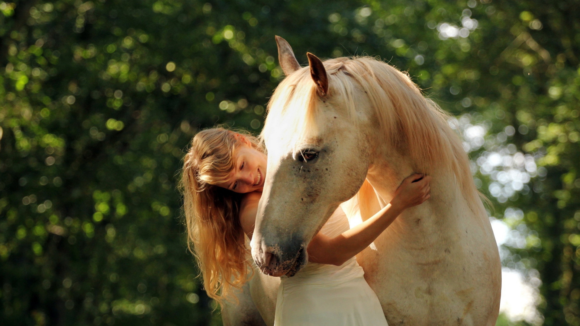 Обои Blonde Girl And Horse 1920x1080