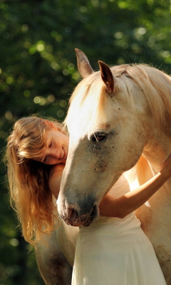 Blonde Girl And Horse wallpaper 240x400