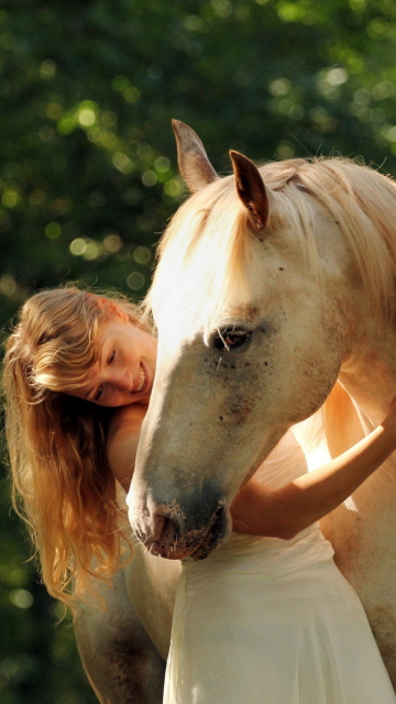 Blonde Girl And Horse wallpaper 360x640