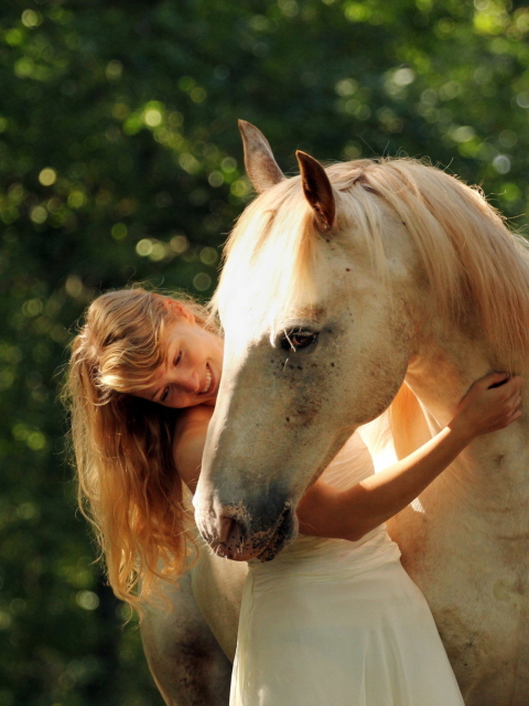 Blonde Girl And Horse wallpaper 480x640