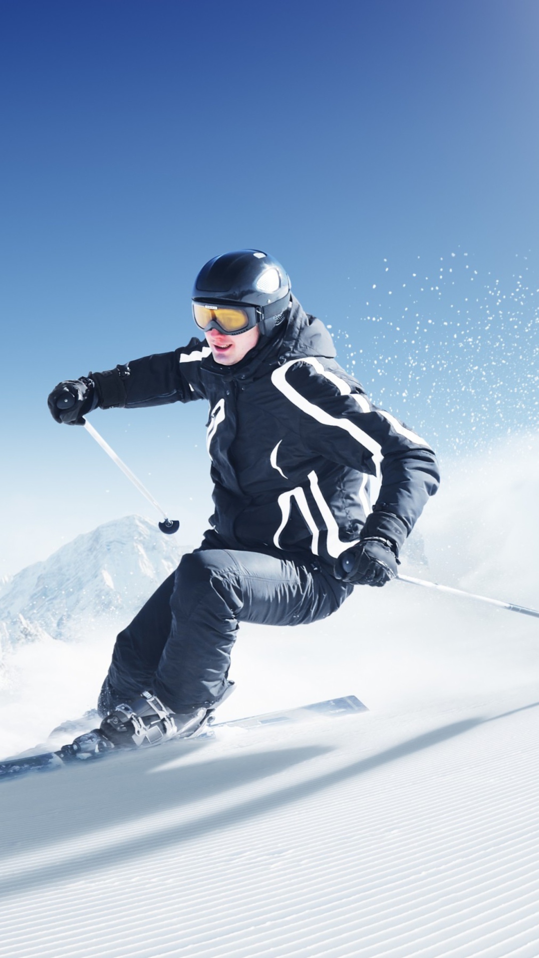Das Skiing In Snowy Mountains Wallpaper 1080x1920