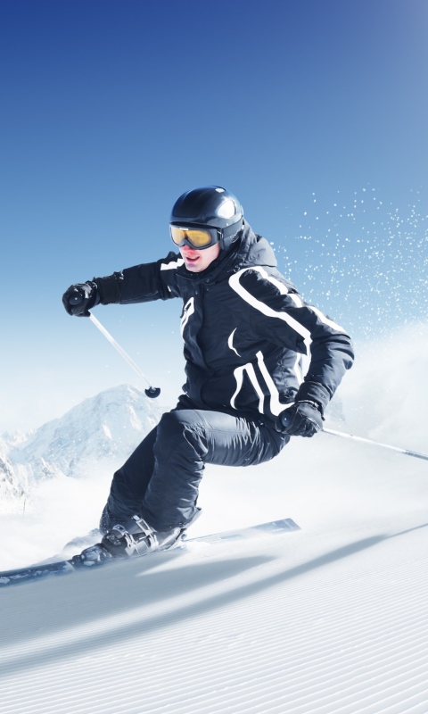 Skiing In Snowy Mountains wallpaper 480x800