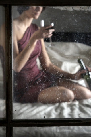 Обои Girl Drinking Wine 320x480