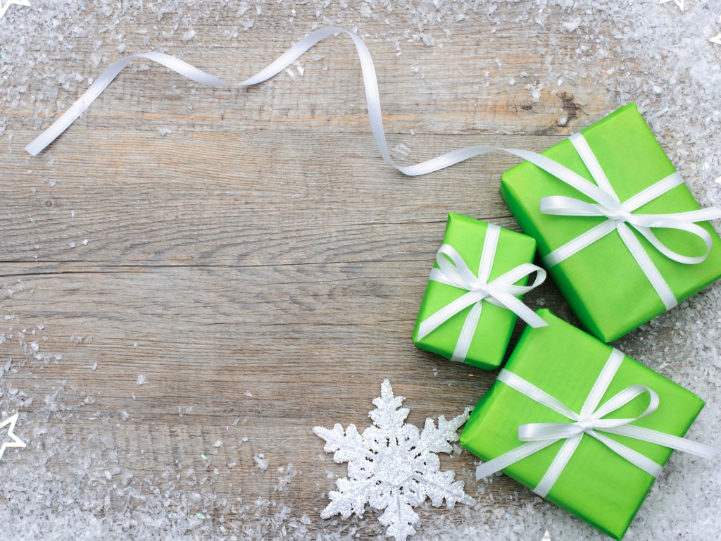 Das Green Christmas Gift Boxes Wallpaper 1024x768