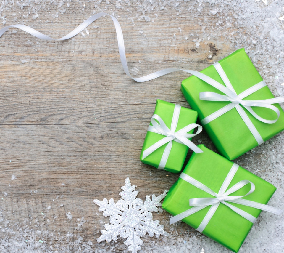 Das Green Christmas Gift Boxes Wallpaper 960x854