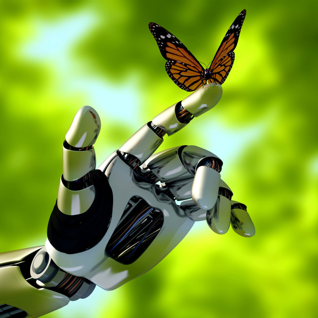 Robot hand and butterfly wallpaper 1024x1024