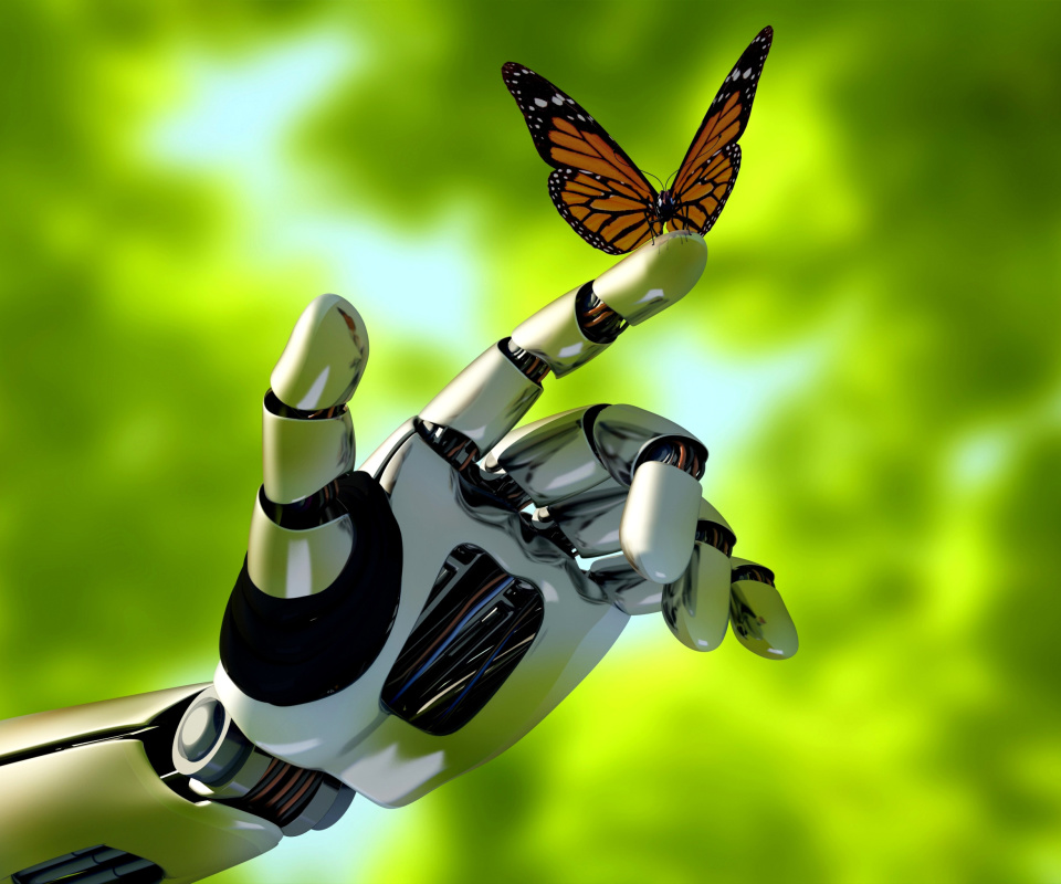 Das Robot hand and butterfly Wallpaper 960x800