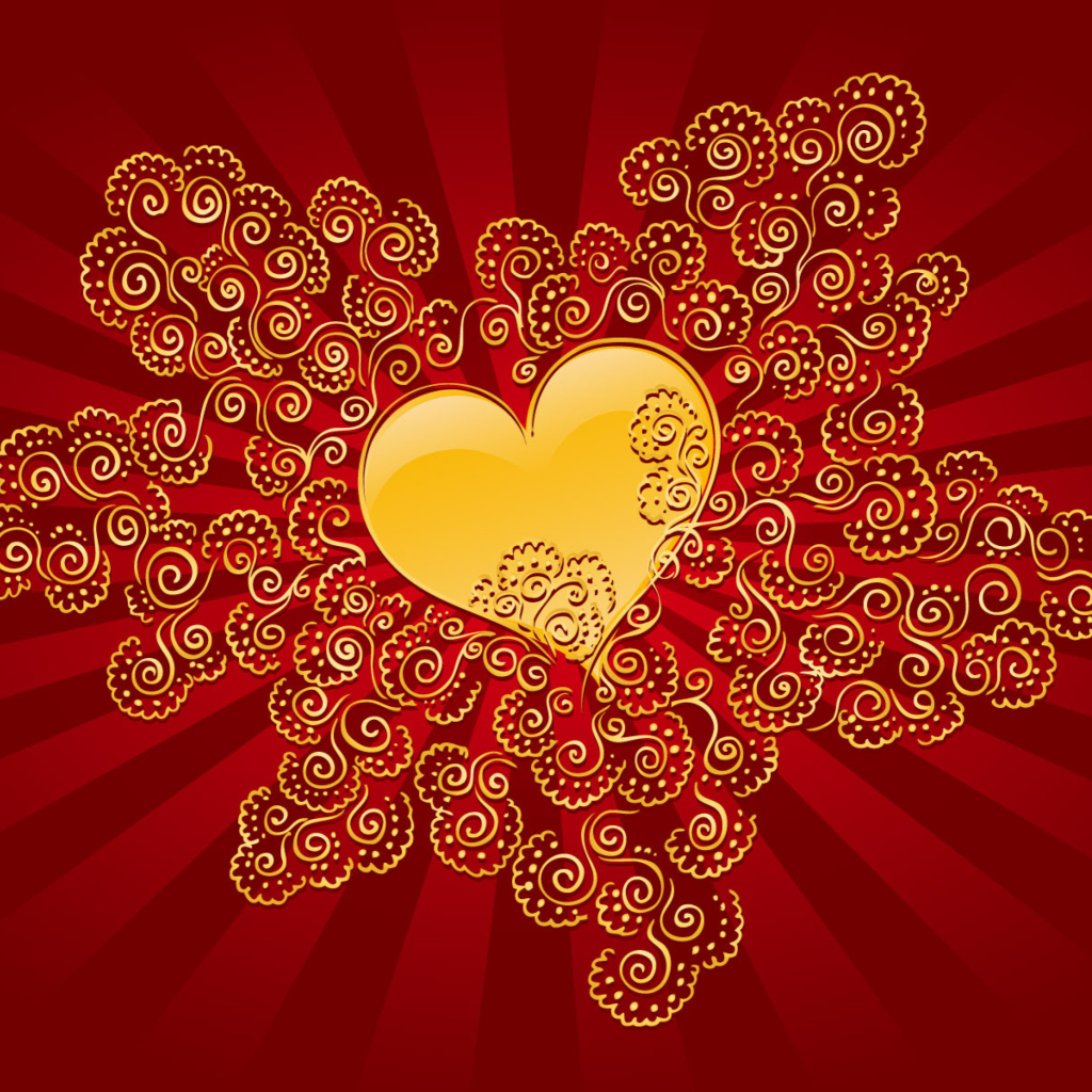 Fondo de pantalla Yellow Heart On Red 1024x1024