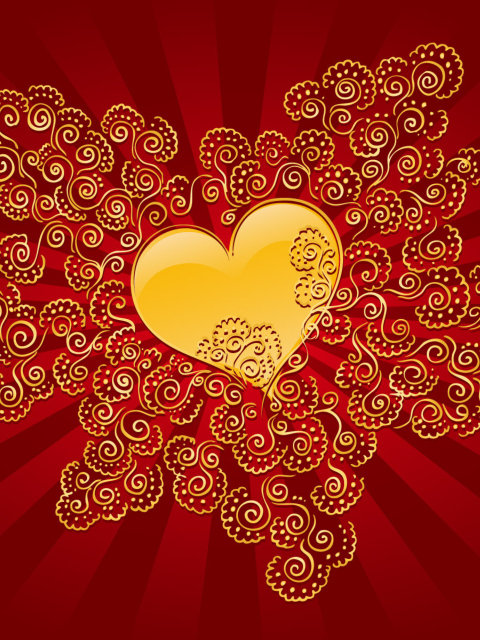 Yellow Heart On Red wallpaper 480x640