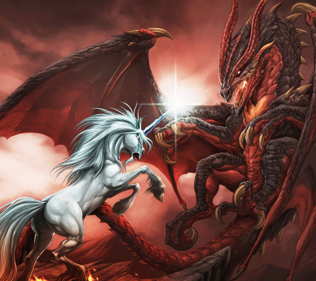 Das Unicorn And Dragon Wallpaper 1080x960