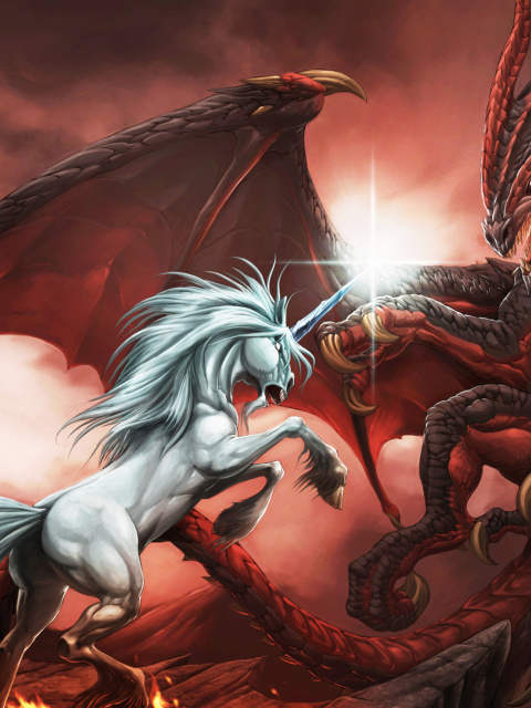 Unicorn And Dragon wallpaper 480x640
