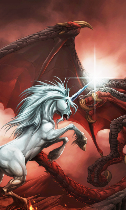 Das Unicorn And Dragon Wallpaper 480x800