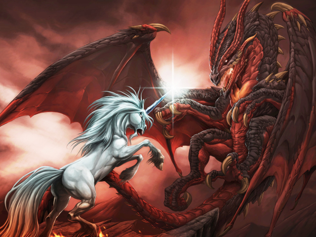 Das Unicorn And Dragon Wallpaper 640x480