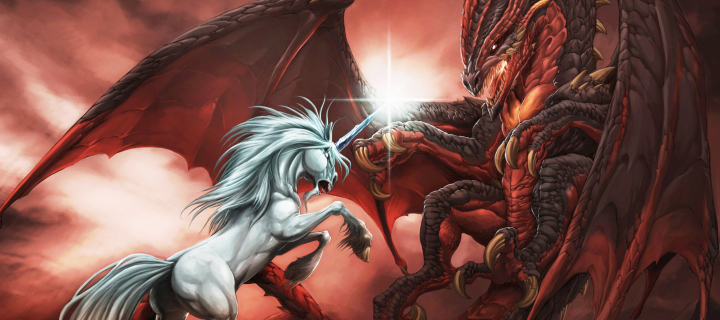 Unicorn And Dragon wallpaper 720x320